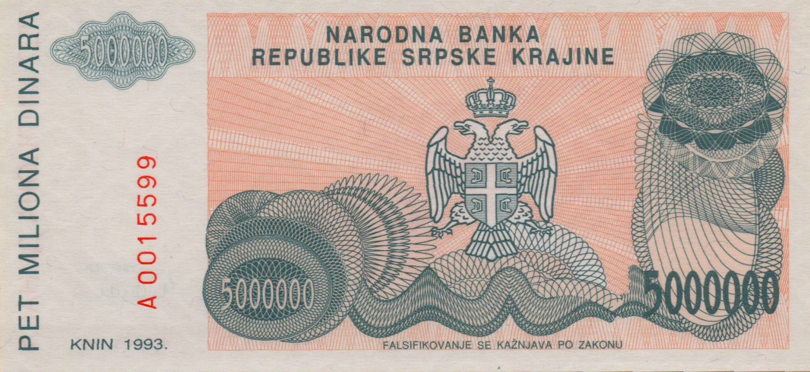 Croatia 5000000 1993 UNC P-R24